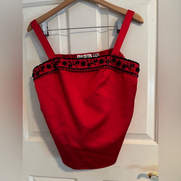 Vintage Black Tie II by Oleg Cassini Red & Black Beaded Tank Top - Picture 1 of 3